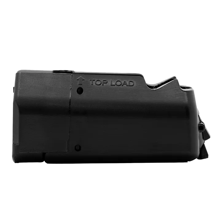 Ruger American Rifle 223 Remington 5-round magazine side view showing top load marking in black polymer.