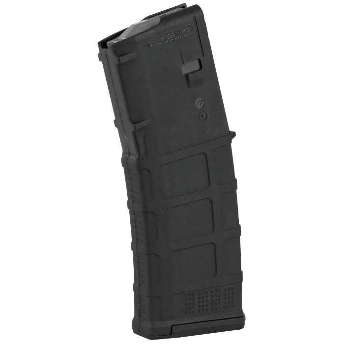 Magpul PMAG Gen M3 AR-15 black 30-round magazine empty angled view with 5.56x45 marking