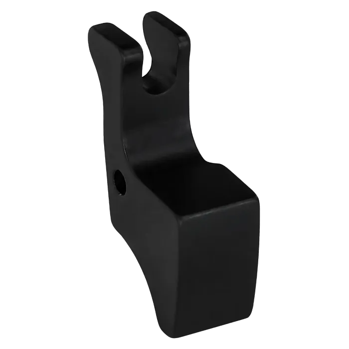 Volquartsen Ruger 10/22 Extended Magazine Release, black, side view with forked top notch and pivot hole