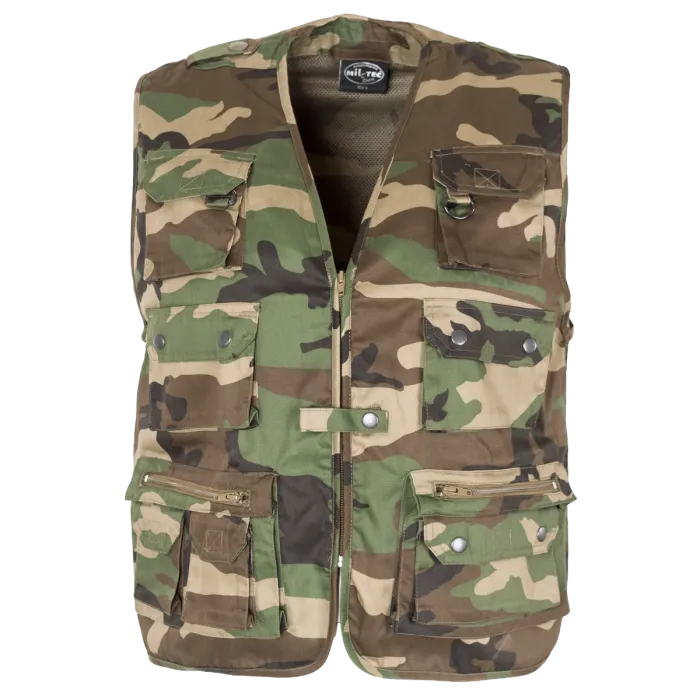Mil-Tec Fishing Vest - Woodland Camo