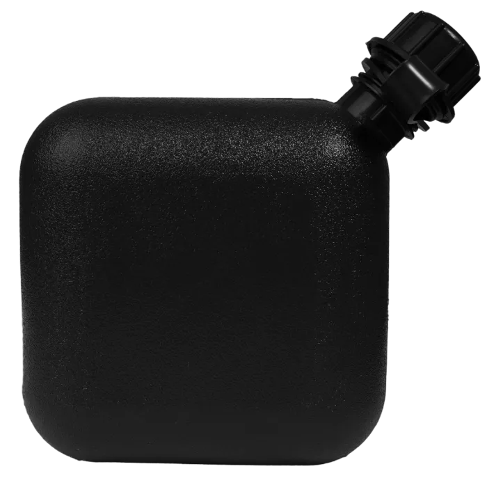 USGI 2QT bladder canteen black angled hero shot showing square military water bottle with cap on