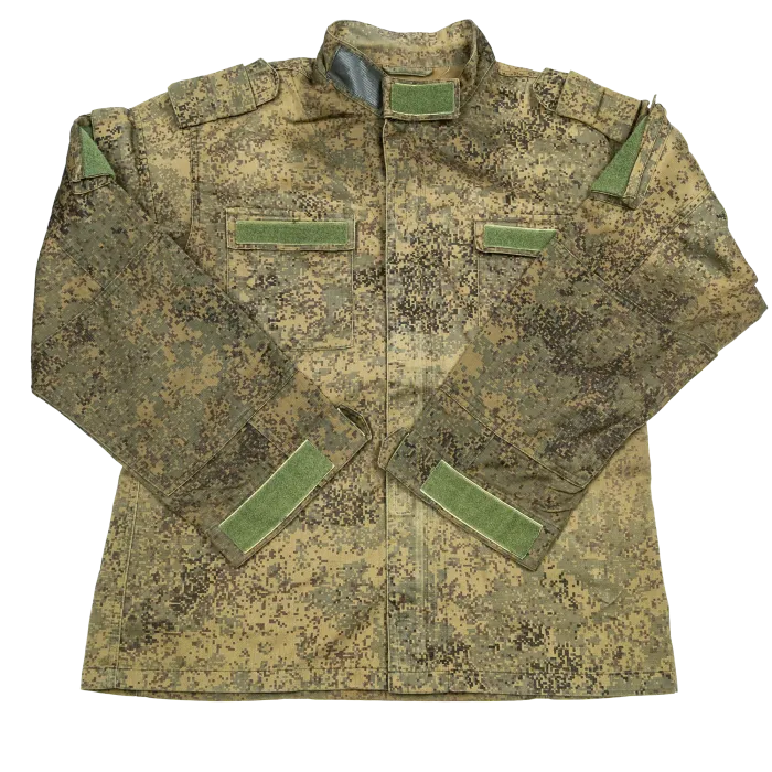 Russian EMR Digital Flora pixel camo combat jacket flat lay full front view with epaulets and reinforced elbows