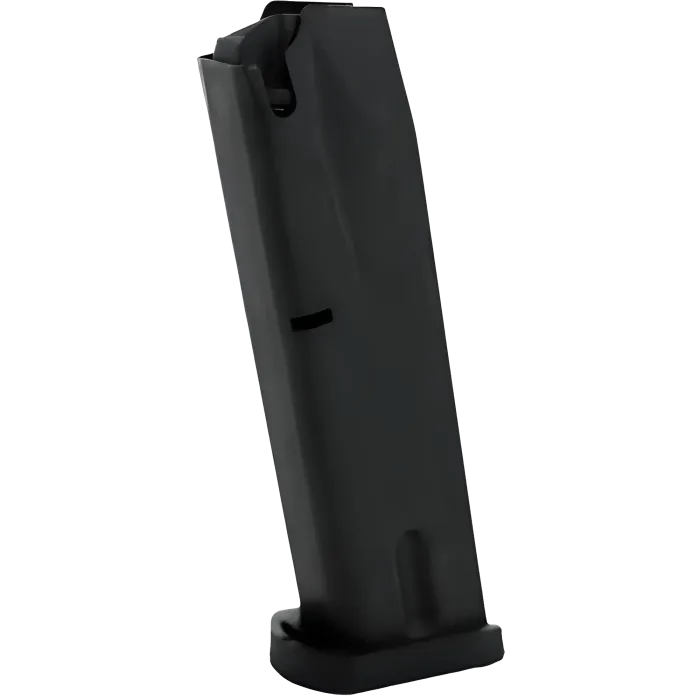 Beretta 96F magazine, .40 S&W, blued steel body with floor plate, front-angle view