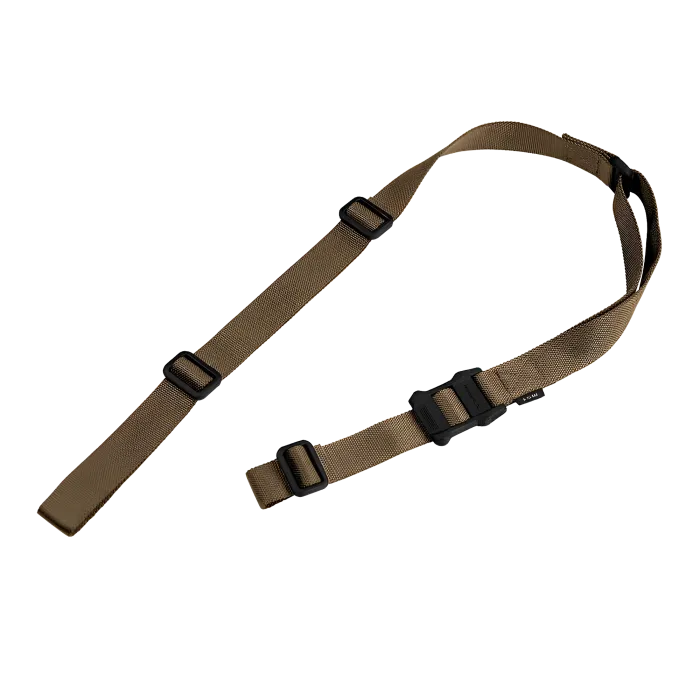 Magpul MS1 Sling Coyote brown full length with black polymer hardware and adjustment buckles