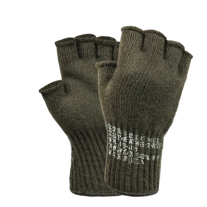 Fingerless Wool Gloves - Olive Drab Green