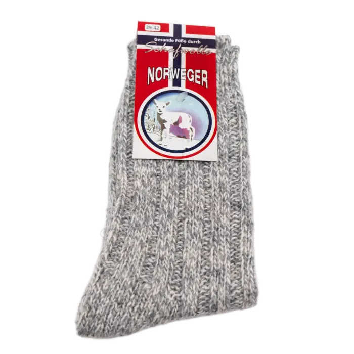 Norwegian Gray Wool Socks - Front
