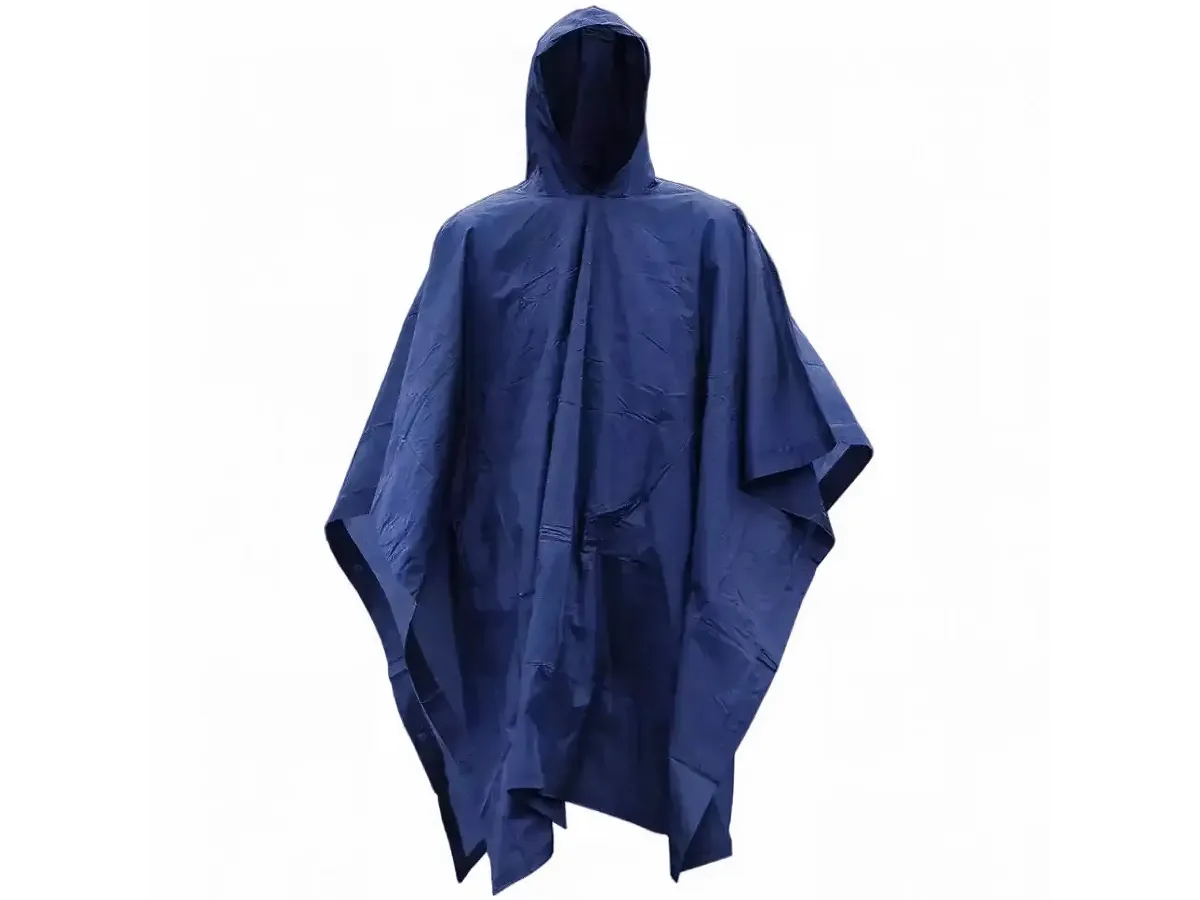 【mii】HYKE PERTEX® PONCHO NAVY Mil-Tec Poncho Navy Blue - Waterproof Vinyl Rain Poncho | 79x50 in