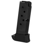Ruger LCP 7-round extended magazine in .380 ACP, black steel body with numbered witness holes and finger-extension floorplate