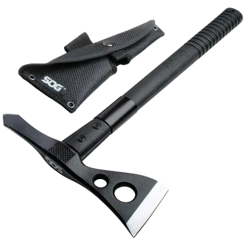 SOG Tactical Tomahawk With Nylon Sheath Black Handle Stainless Steel Head Full View