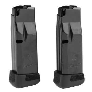 Ruger LCP Max 12-round magazine 2-pack front view showing black steel body with extended grip floorplate and Ruger logo