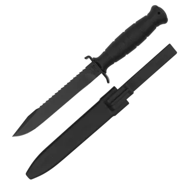 Glock Field Knife Model 81 in black with polymer sheath, fixed clip-point blade, sawback spine, textured handle
