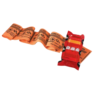 SWAT-T Tourniquet orange sealed package front showing 3-step application diagram and partially unrolled band
