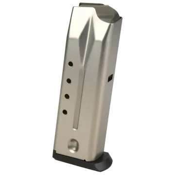 Stainless steel Ruger P89 P95 15-round magazine side view showing finish and base plate.