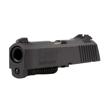 Ruger LC380 to LC9 Conversion Kit front angle view of steel slide showing muzzle, sights, and LC9 Conversion engraving.