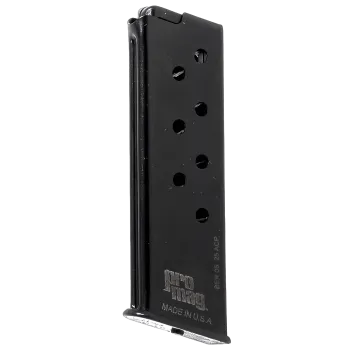 Rear view of ProMag BER 05 Beretta 21A Bobcat .25 ACP magazine showing logo and Made in U.S.A. marking