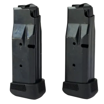 Ruger LCP Max 12-round 380 Auto magazine 2-pack, black finish with numbered witness holes and textured basepads