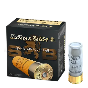 Sellier & Bellot 12 Gauge Rubber Ball Special Shotgun Shell box of 25 with yellow 17.5mm cartridge
