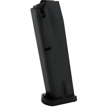 Beretta 96F magazine, .40 S&W, blued steel body with floor plate, front-angle view