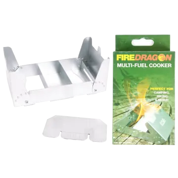 British Army FireDragon Multi-Fuel Cooker open with wind shield and green retail box