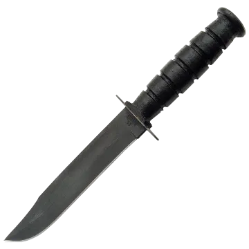 USMC Combat Fighting Knife with black clip-point blade and textured stacked leather handle isolated.