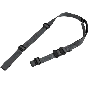 Magpul MS1 Sling gray full-length tactical two-point sling with polymer buckles on white.