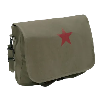 Olive canvas Paratrooper Shoulder Bag with red star front flap and messenger strap