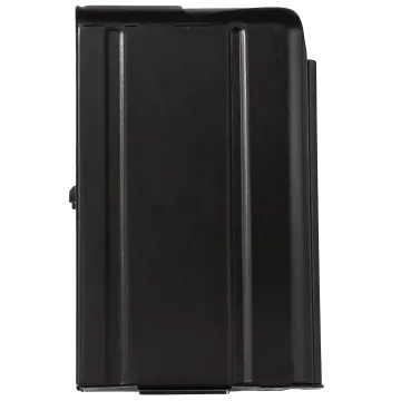 M1 Carbine 10-round magazine front view, black steel construction with vertical ribbing