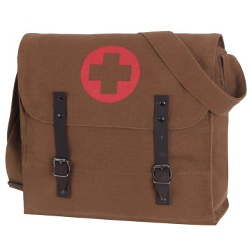 Brown Vintage Medic Canvas Bag with Cross