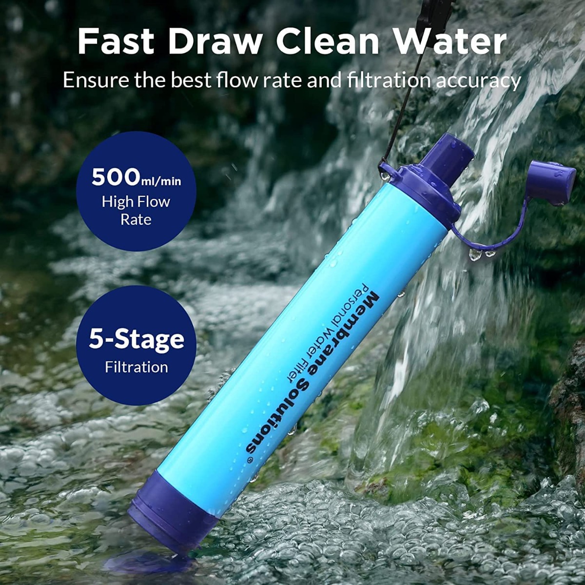 Membrane Solutions MSLOESF005Z Water Filter Straw w/ Case 0.1 Micron Blue-img-3